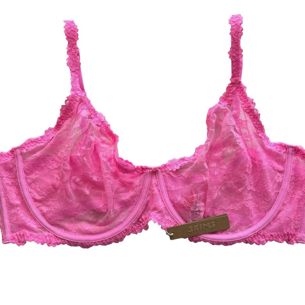 NWT SKIMS Stretch Lace Intimates Underwire Scoop Bra in PINK Size 46DD